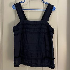 J Crew Navy blue linen fringed tank top
